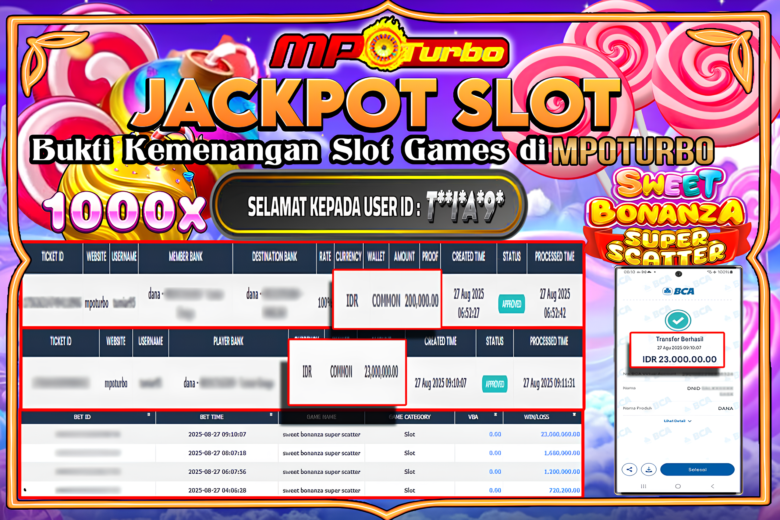 MPOTURBO JACKPOT SLOTSWEET BONANZA SUPER SCATER - PRAGMATIC PLAY Rp 23,000,000.00,- LUNAS